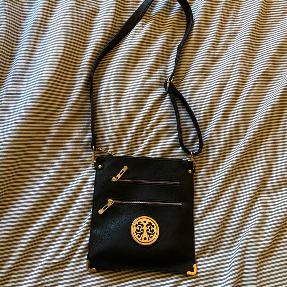 Black and gold crossbody bag